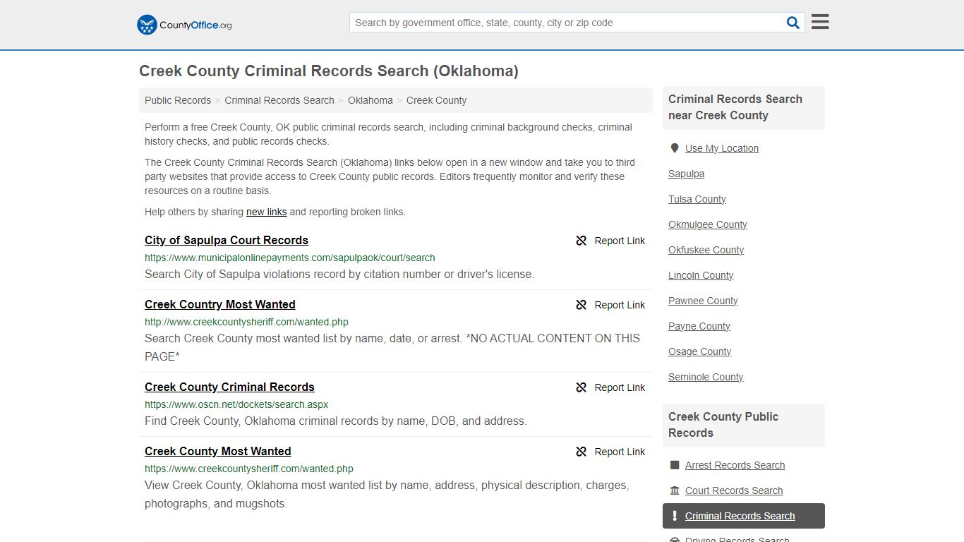 Creek County Criminal Records Search (Oklahoma) - County Office