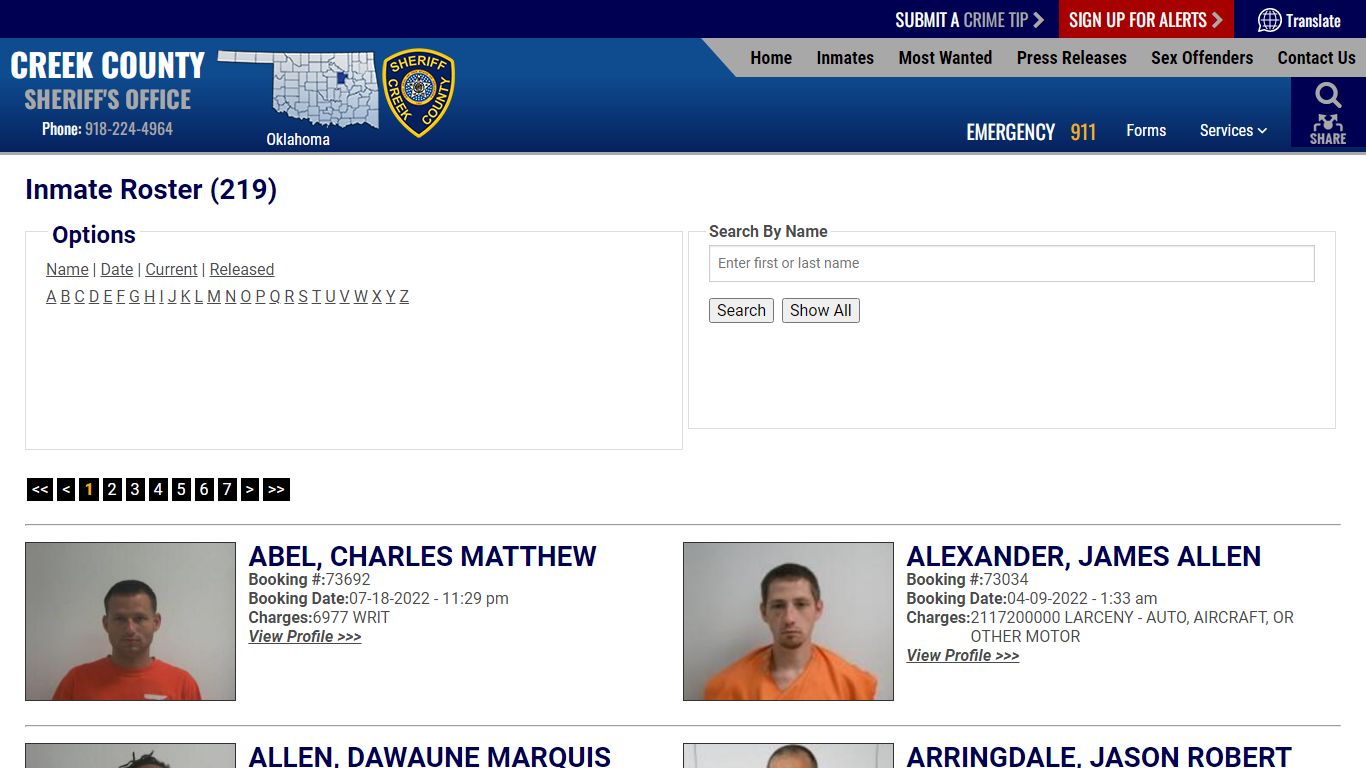 Inmate Roster - Current Inmates - Creek County OK Sheriff